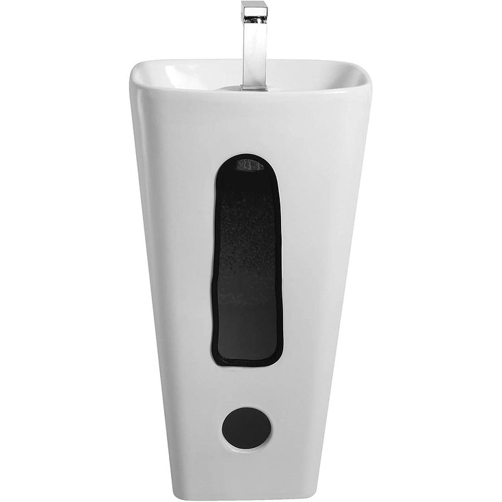 Fine Fixtures Plainfield Pedestal, Elegant One Piece Pedestal Sink, Center Faucet Hole, Vitreous China, White