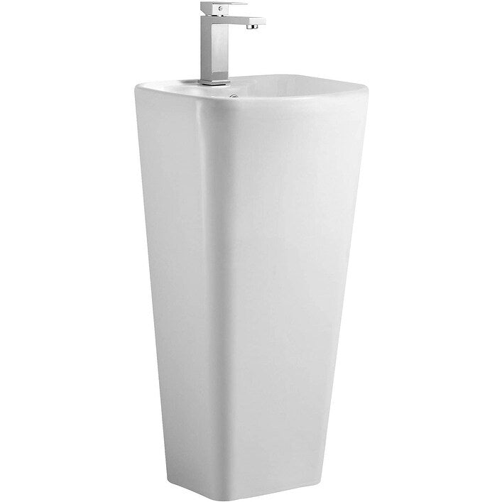 Fine Fixtures Plainfield Pedestal, Elegant One Piece Pedestal Sink, Center Faucet Hole, Vitreous China, White