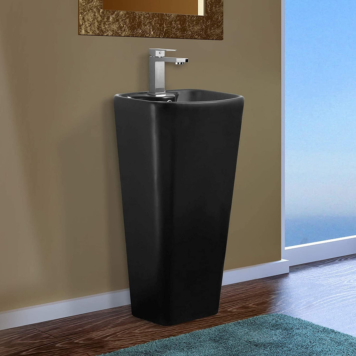 Fine Fixtures Plainfield Pedestal, Elegant One Piece Pedestal Sink, Center Faucet Hole, Vitreous China, White
