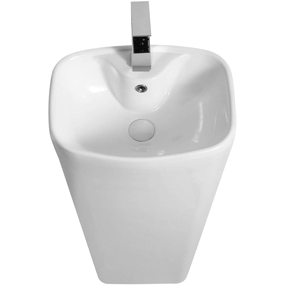 Fine Fixtures Plainfield Pedestal, Elegant One Piece Pedestal Sink, Center Faucet Hole, Vitreous China, White
