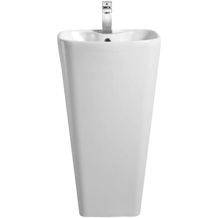 Fine Fixtures Plainfield Pedestal, Elegant One Piece Pedestal Sink, Center Faucet Hole, Vitreous China, White