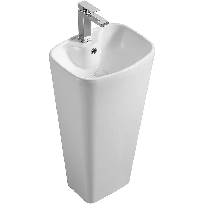 Fine Fixtures Plainfield Pedestal, Elegant One Piece Pedestal Sink, Center Faucet Hole, Vitreous China, White