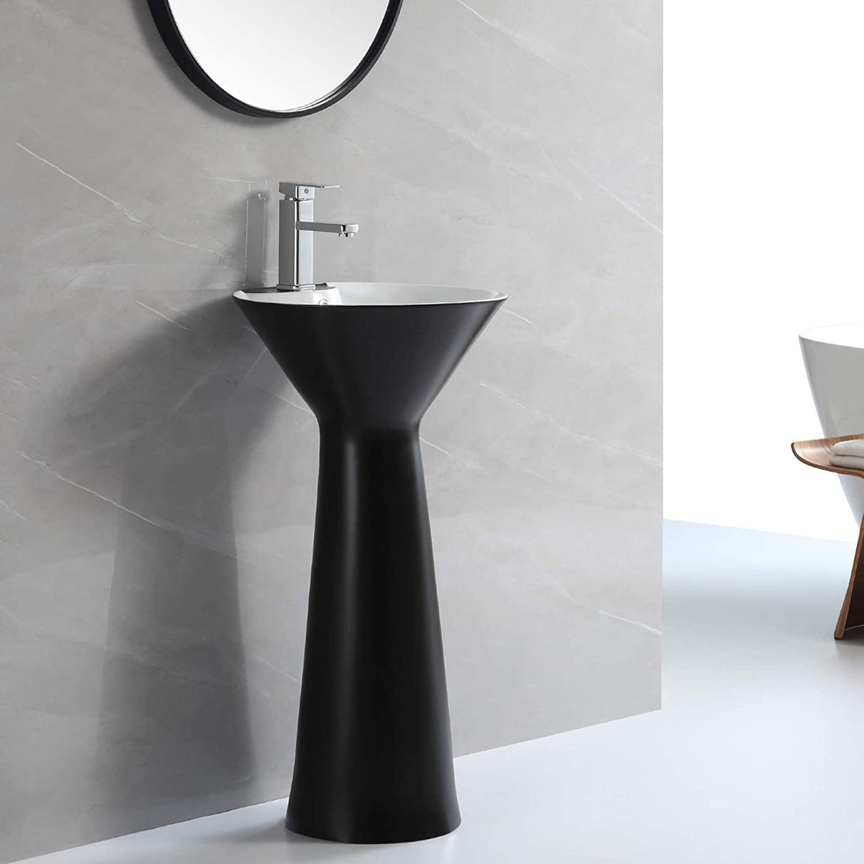 Fine Fixtures Pyramid Pedestal, Elegant One Piece Pedestal Sink, Center Faucet Hole, Vitreous China, White