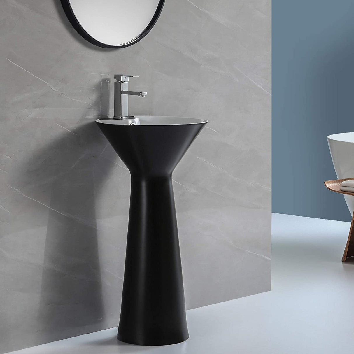 Fine Fixtures Pyramid Pedestal, Elegant One Piece Pedestal Sink, Center Faucet Hole, Vitreous China, White