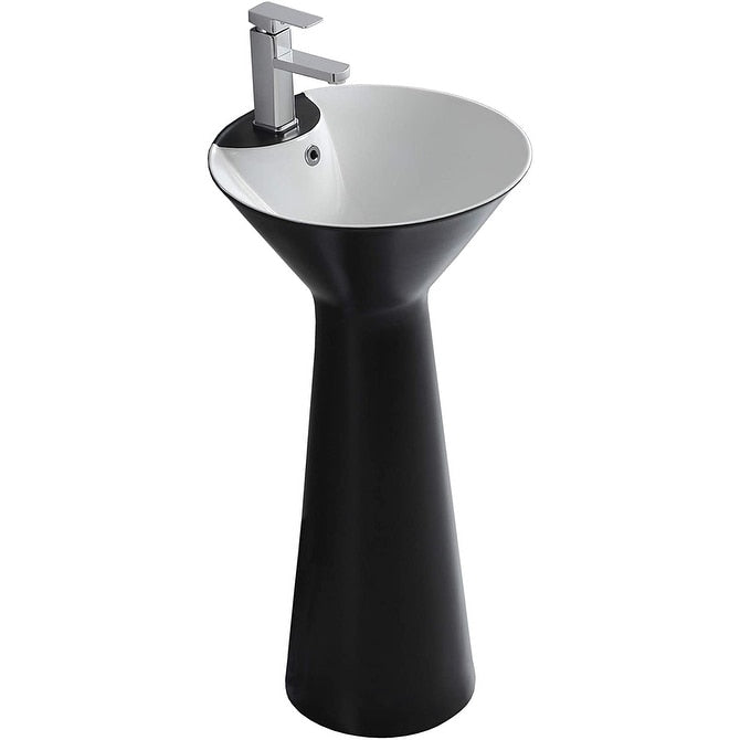 Fine Fixtures Pyramid Pedestal, Elegant One Piece Pedestal Sink, Center Faucet Hole, Vitreous China, White