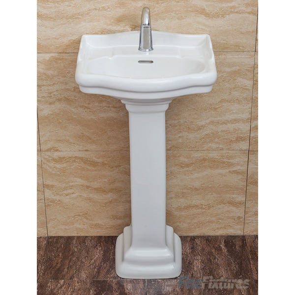 Fine Fixtures, Roosevelt White Pedestal Sink - Vitreous China Ceramic Material (Single Hole)