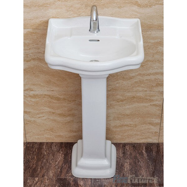 Fine Fixtures, Roosevelt White Pedestal Sink - Vitreous China Ceramic Material (Single Hole)