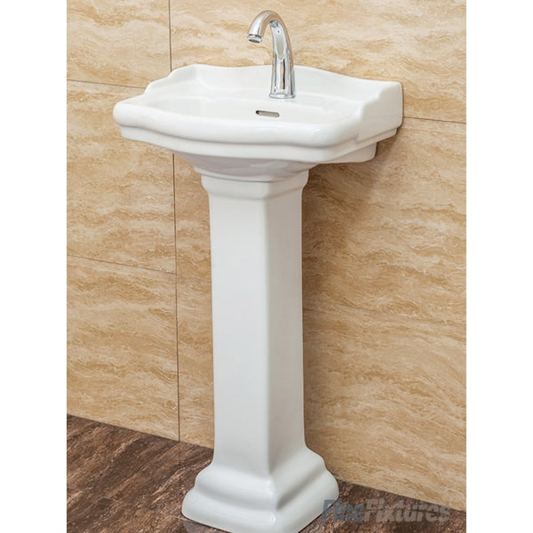 Fine Fixtures, Roosevelt White Pedestal Sink - Vitreous China Ceramic Material (Single Hole)