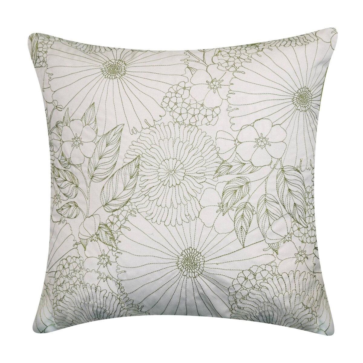 Edie At Home Fine Line Embroidered Floral 18x18 Indoor & Outdoor Decorative Pillow, Lime Green