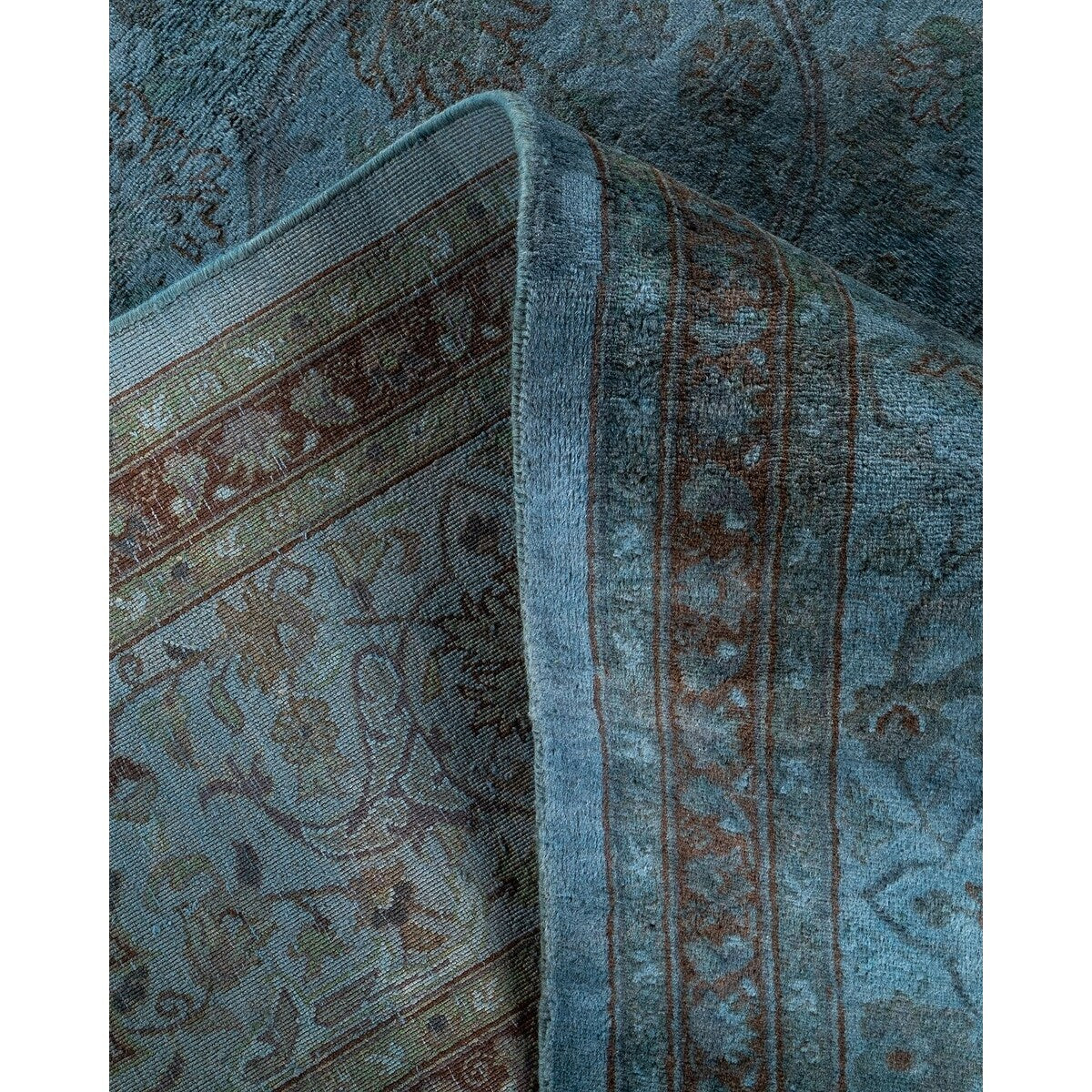 Overton Hand Knotted Wool Vintage Inspired Modern Contemporary Overdyed Blue Area Rug - 8' 2" x 10' 4"