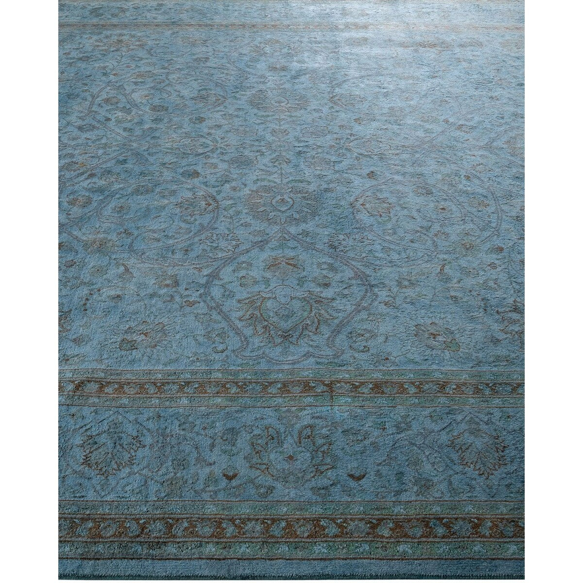 Overton Hand Knotted Wool Vintage Inspired Modern Contemporary Overdyed Blue Area Rug - 8' 2" x 10' 4"