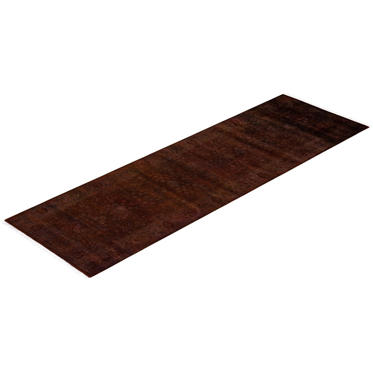 Overton Hand Knotted Wool Vintage Inspired Modern Contemporary Overdyed Brown Runner Rug - 2' 7" x 8' 5"