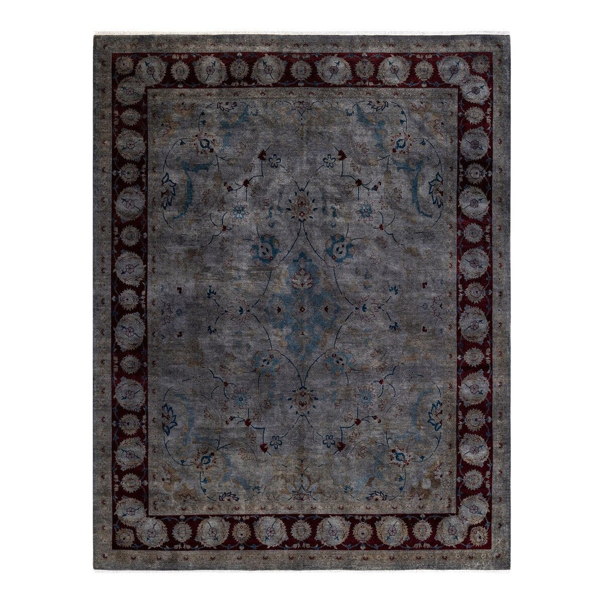 Overton Hand Knotted Wool Vintage Inspired Modern Contemporary Overdyed Gray Area Rug - 8' 1" x 10' 4"