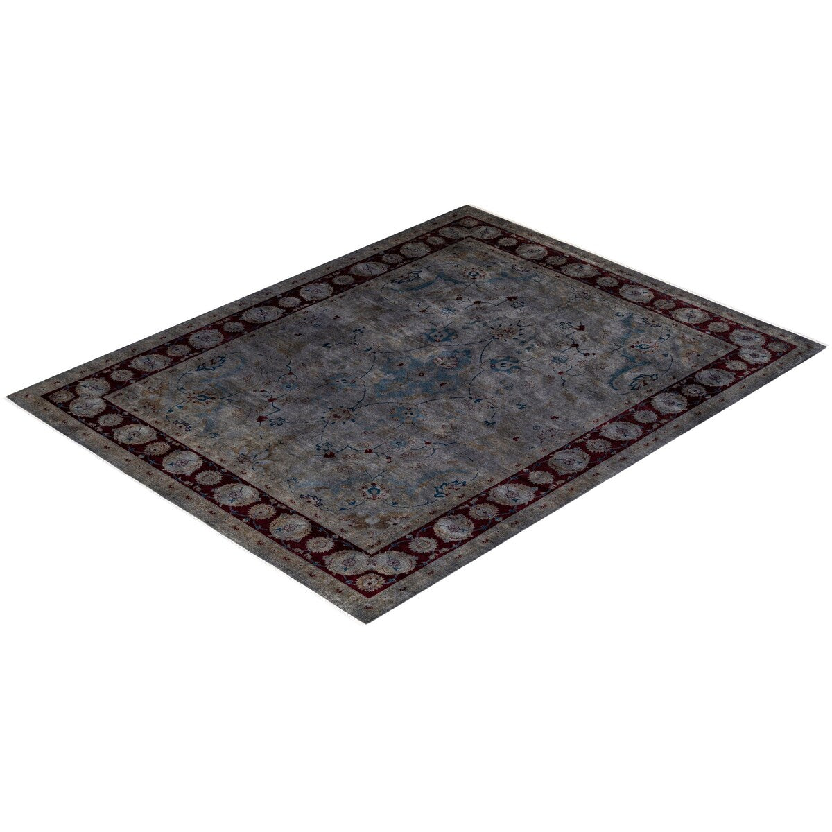 Overton Hand Knotted Wool Vintage Inspired Modern Contemporary Overdyed Gray Area Rug - 8' 1" x 10' 4"