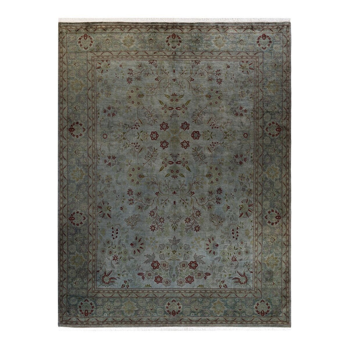 Overton Hand Knotted Wool Vintage Inspired Modern Contemporary Overdyed Gray Area Rug - 8' 1" x 10' 5"