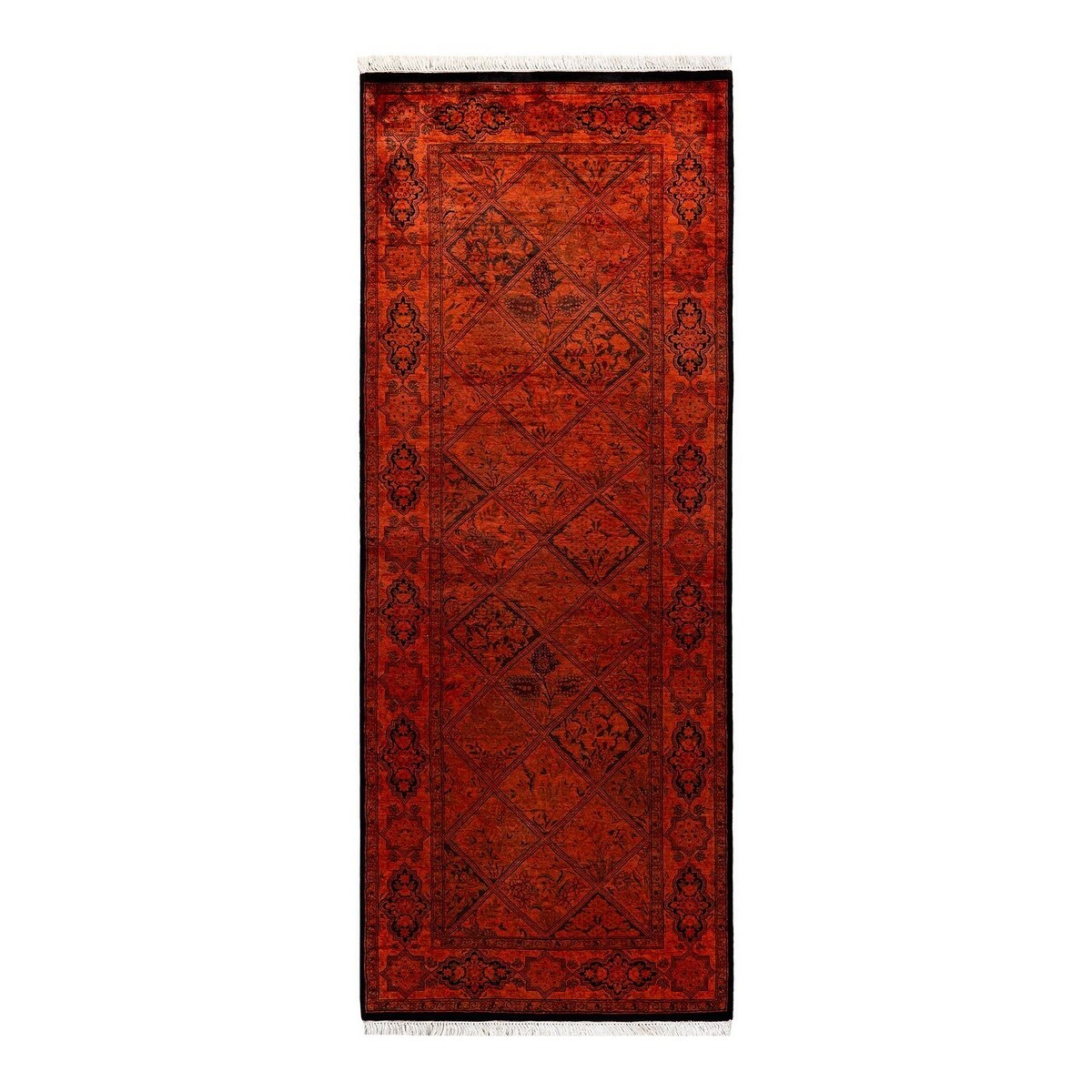 Overton Hand Knotted Wool Vintage Inspired Modern Contemporary Overdyed Orange Runner Rug - 2' 7" x 6' 10"