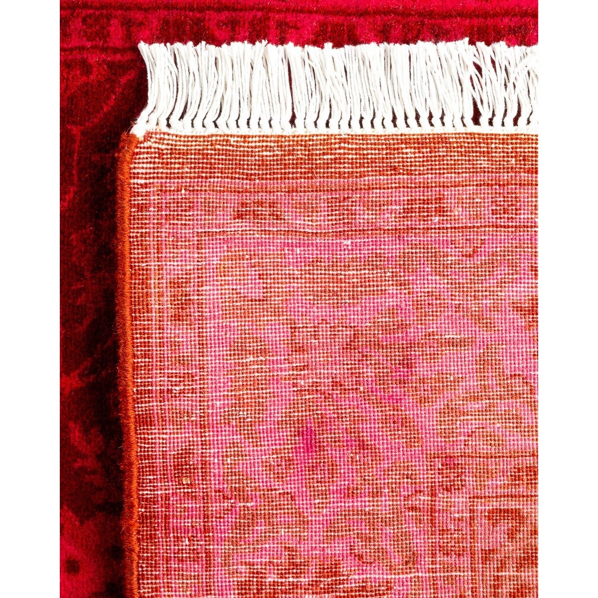Overton Hand Knotted Wool Vintage Inspired Modern Contemporary Overdyed Red Runner Rug - 2' 7" x 9' 10"