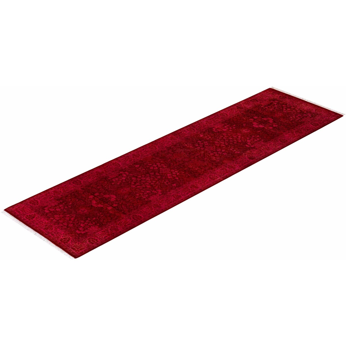 Overton Hand Knotted Wool Vintage Inspired Modern Contemporary Overdyed Red Runner Rug - 2' 7" x 9' 10"