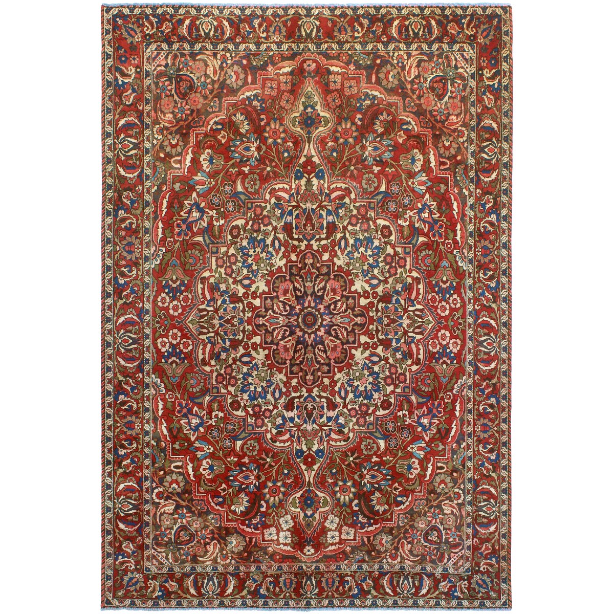 Fine Vintage Bakhtiari Winfield Burgundy/Blue Rug - 6'9" x 9'10"