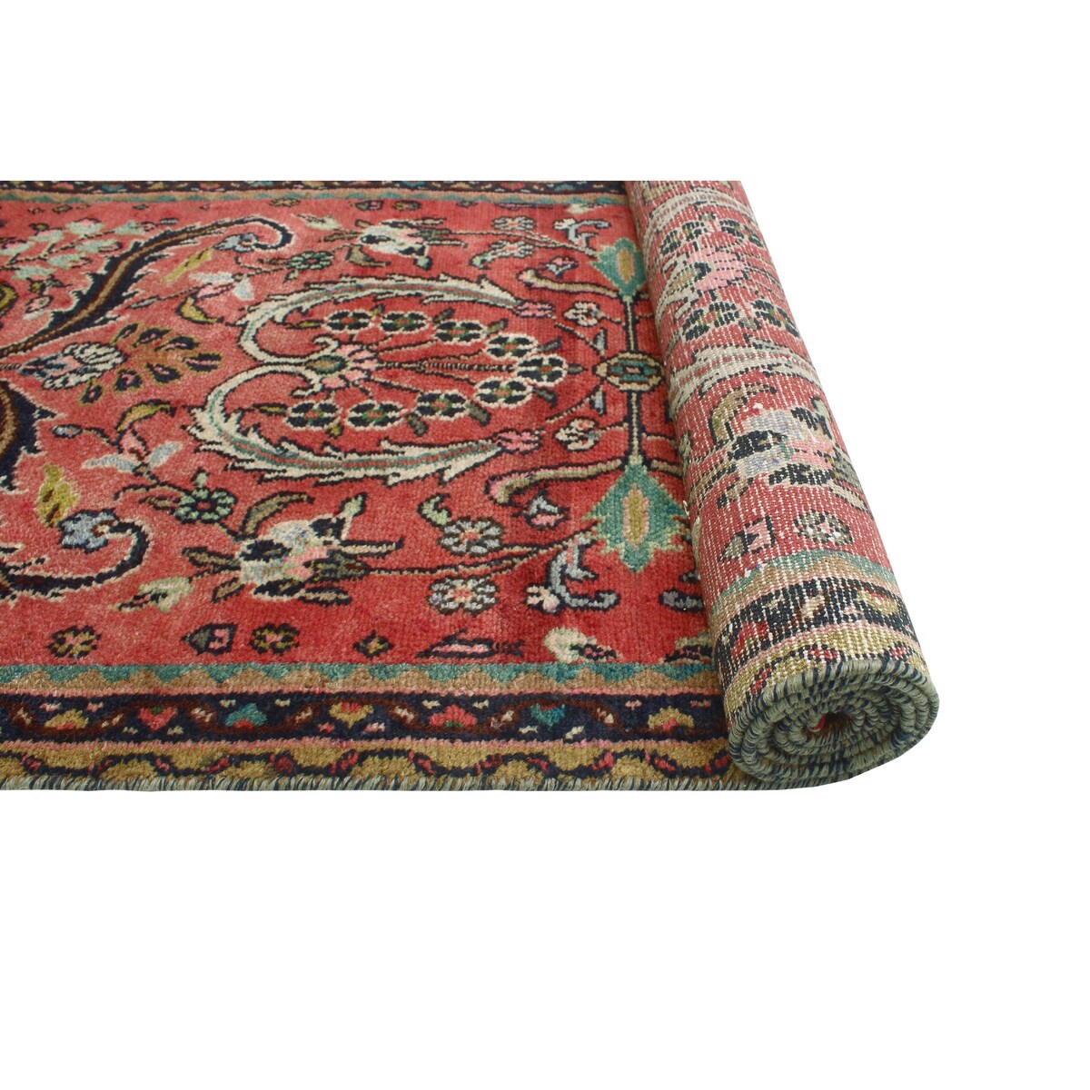 Fine Vintage Distressed Anika Red/Navy Rug - 2'5" x 9'7"