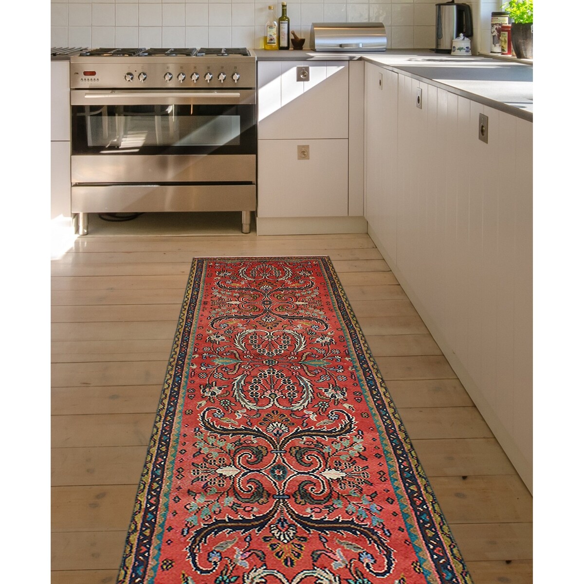 Fine Vintage Distressed Anika Red/Navy Rug - 2'5" x 9'7"