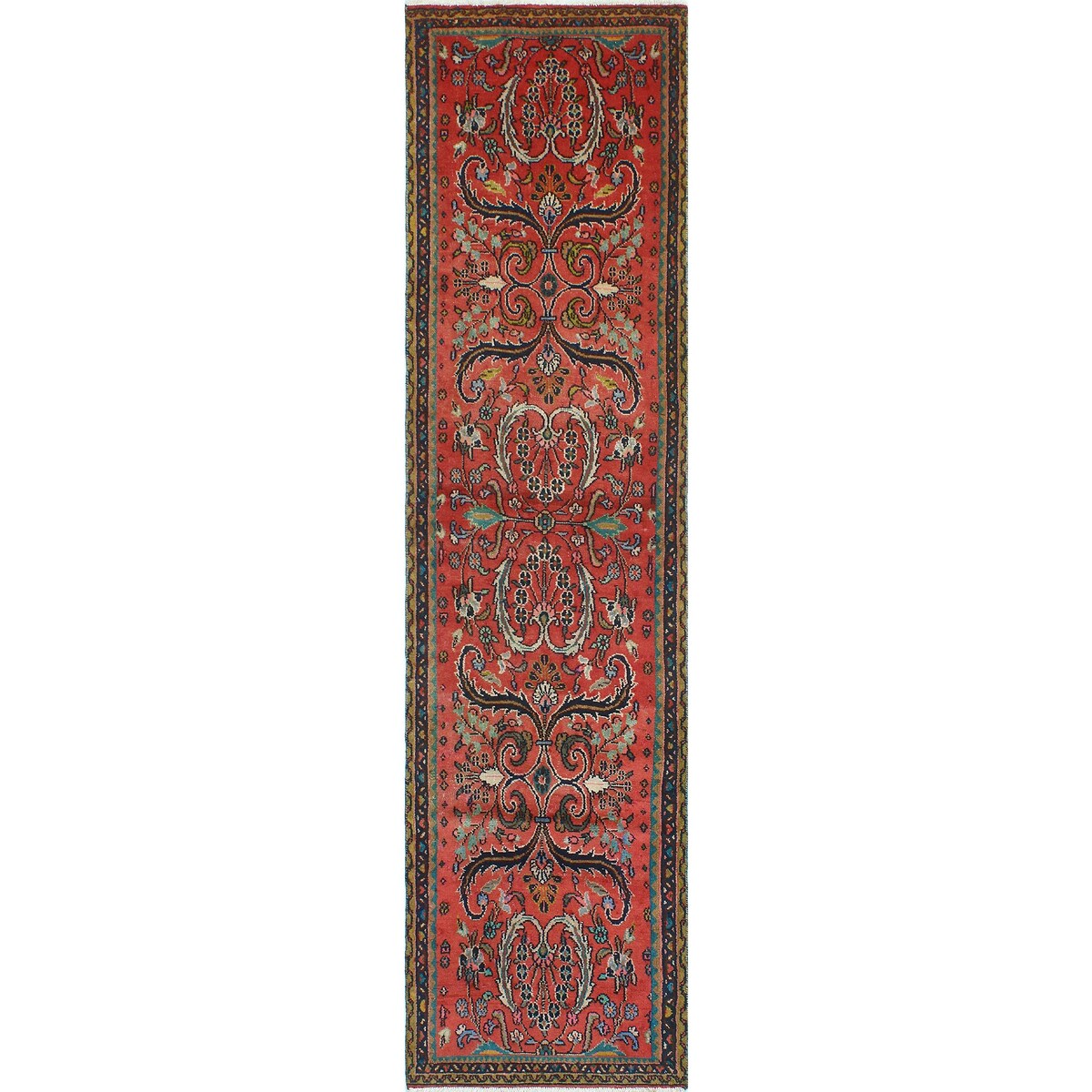 Fine Vintage Distressed Anika Red/Navy Rug - 2'5" x 9'7"