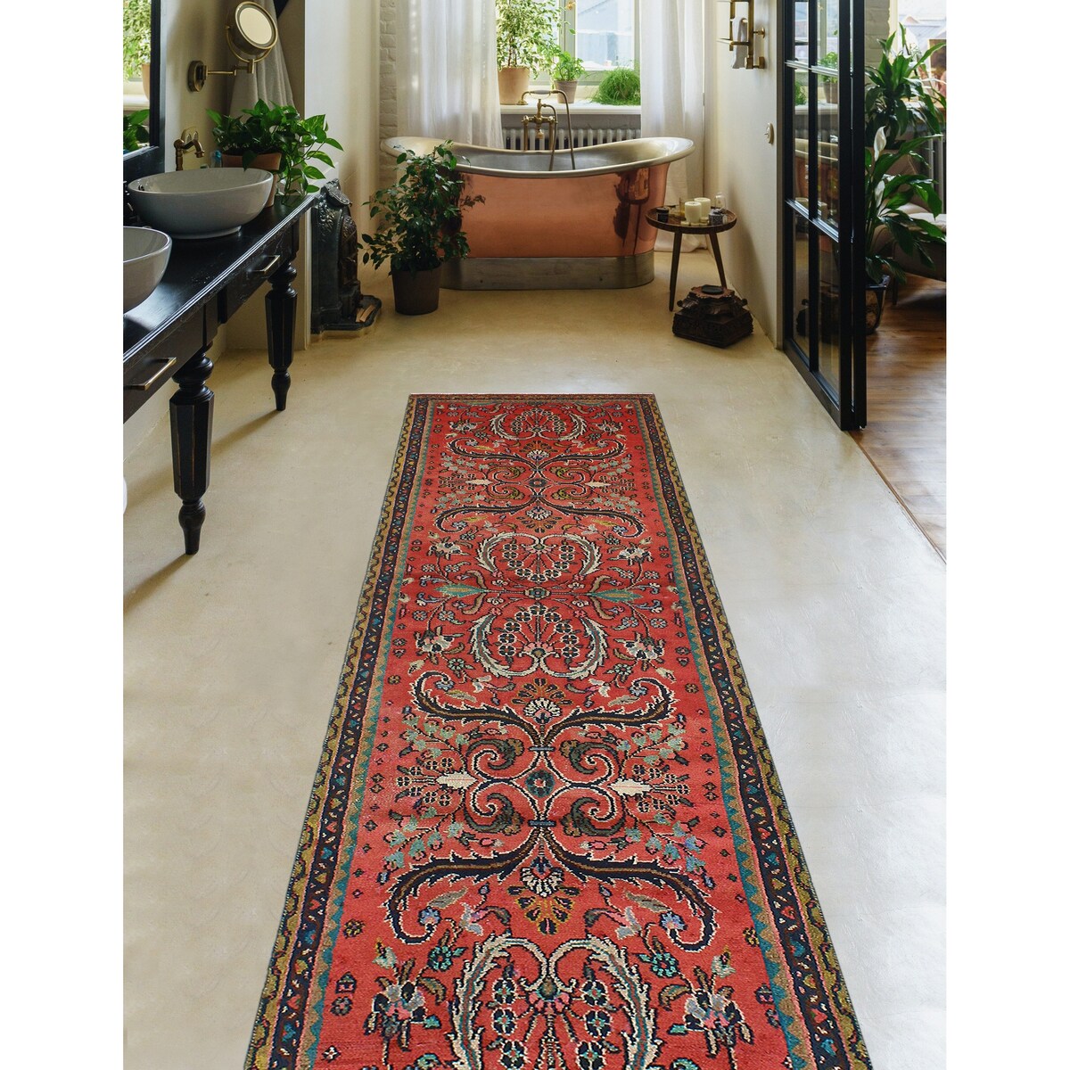 Fine Vintage Distressed Anika Red/Navy Rug - 2'5" x 9'7"