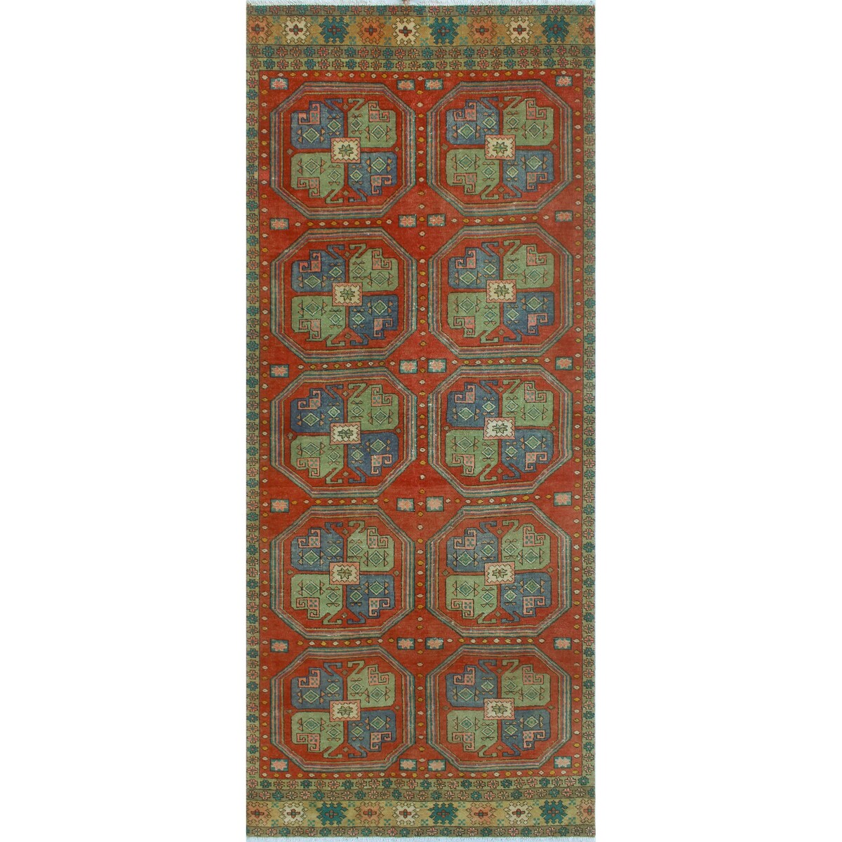 Fine Vintage Distressed Ayobunmi Rust/Beige Runner - 4'4" x 10'7"