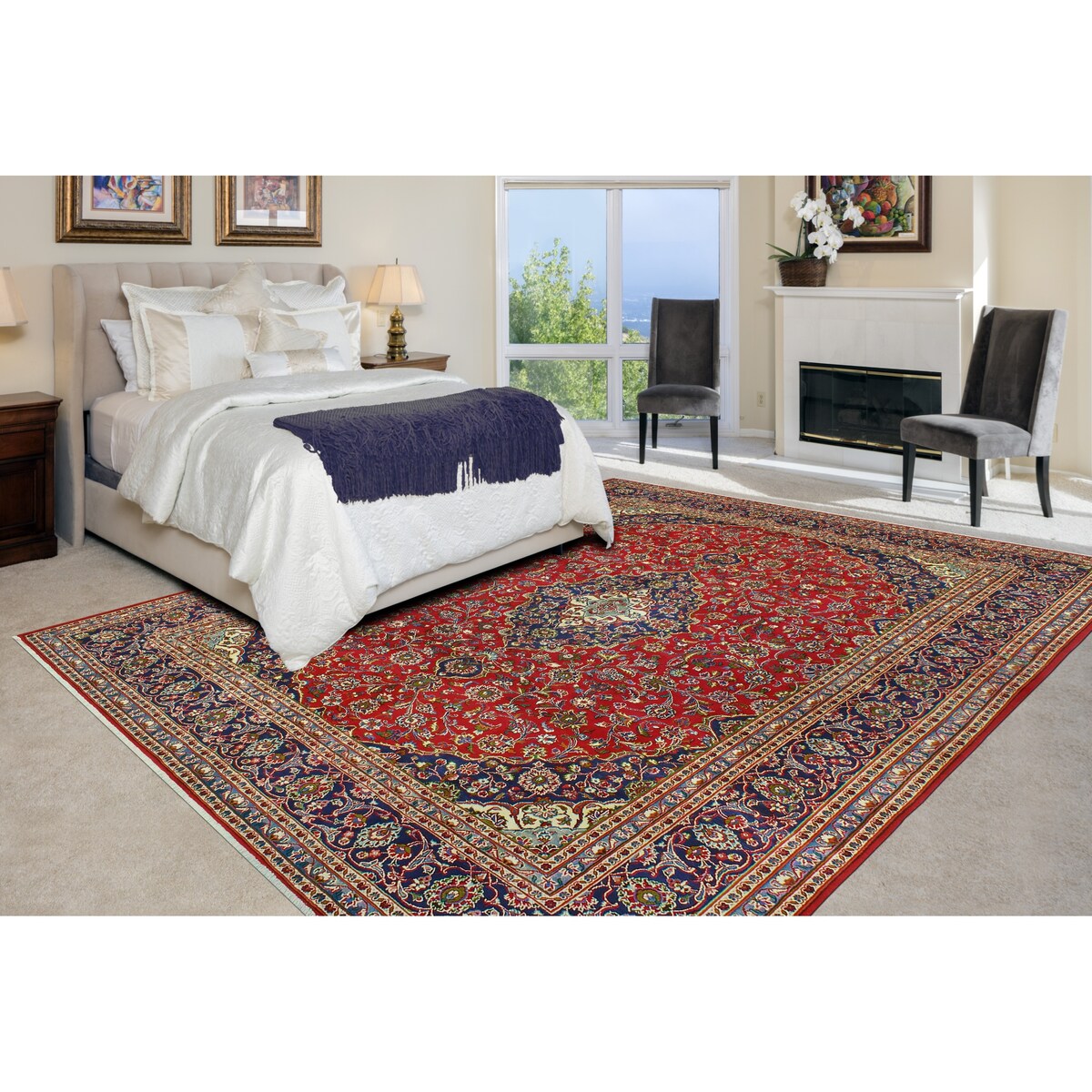 Fine Vintage Distressed Hafid Red/Navy Rug - 9'8" x 12'7"