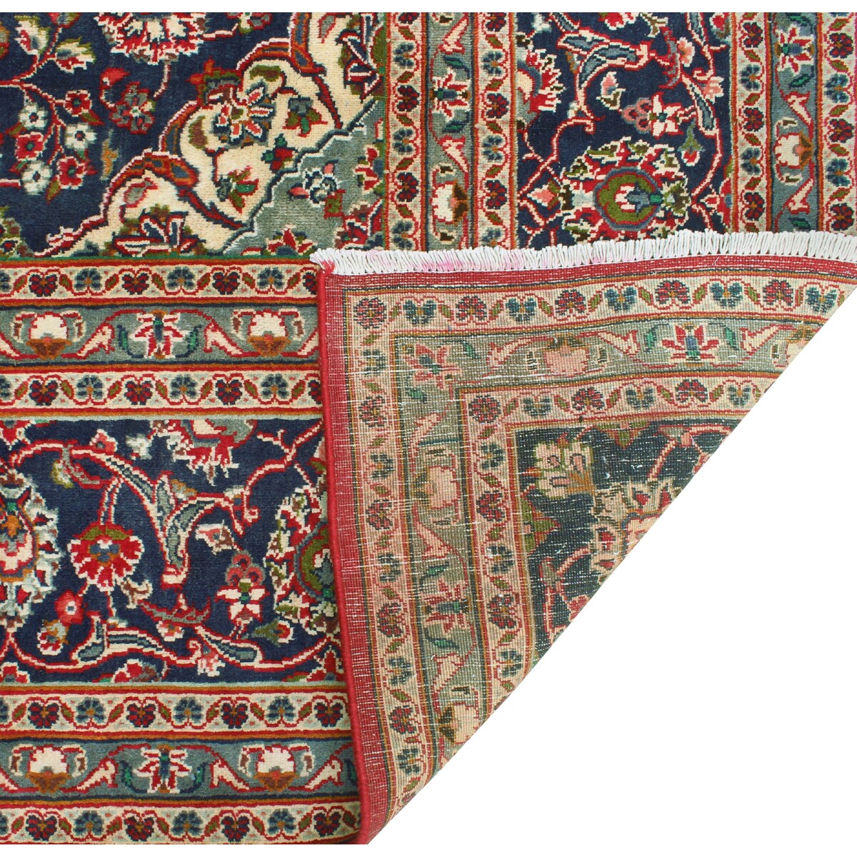 Fine Vintage Distressed Hafid Red/Navy Rug - 9'8" x 12'7"
