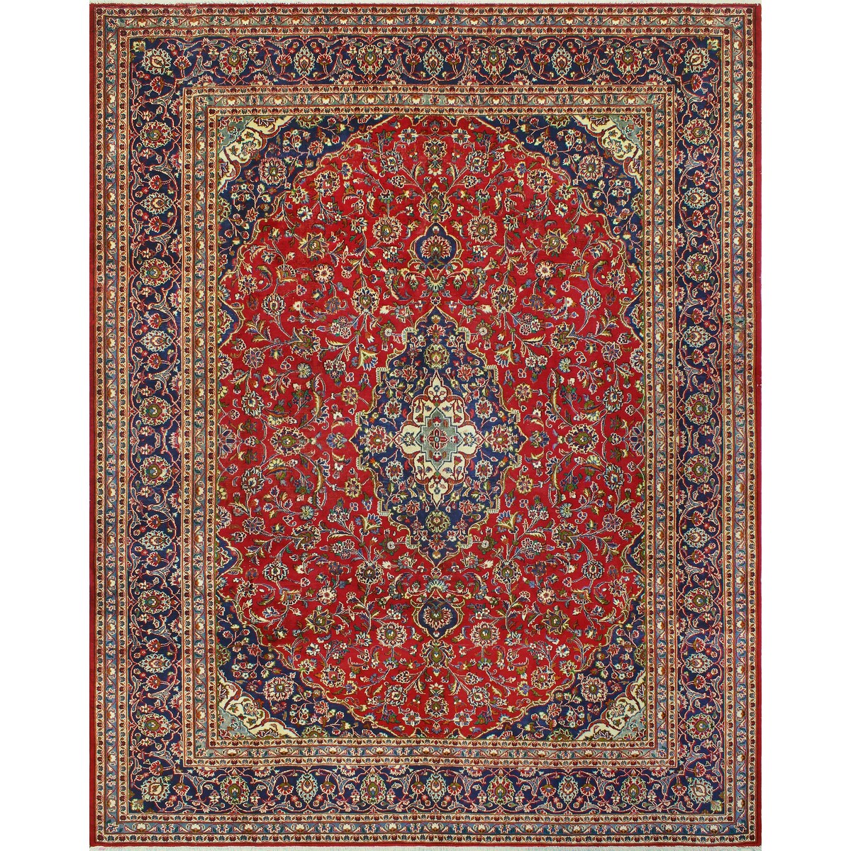Fine Vintage Distressed Hafid Red/Navy Rug - 9'8" x 12'7"
