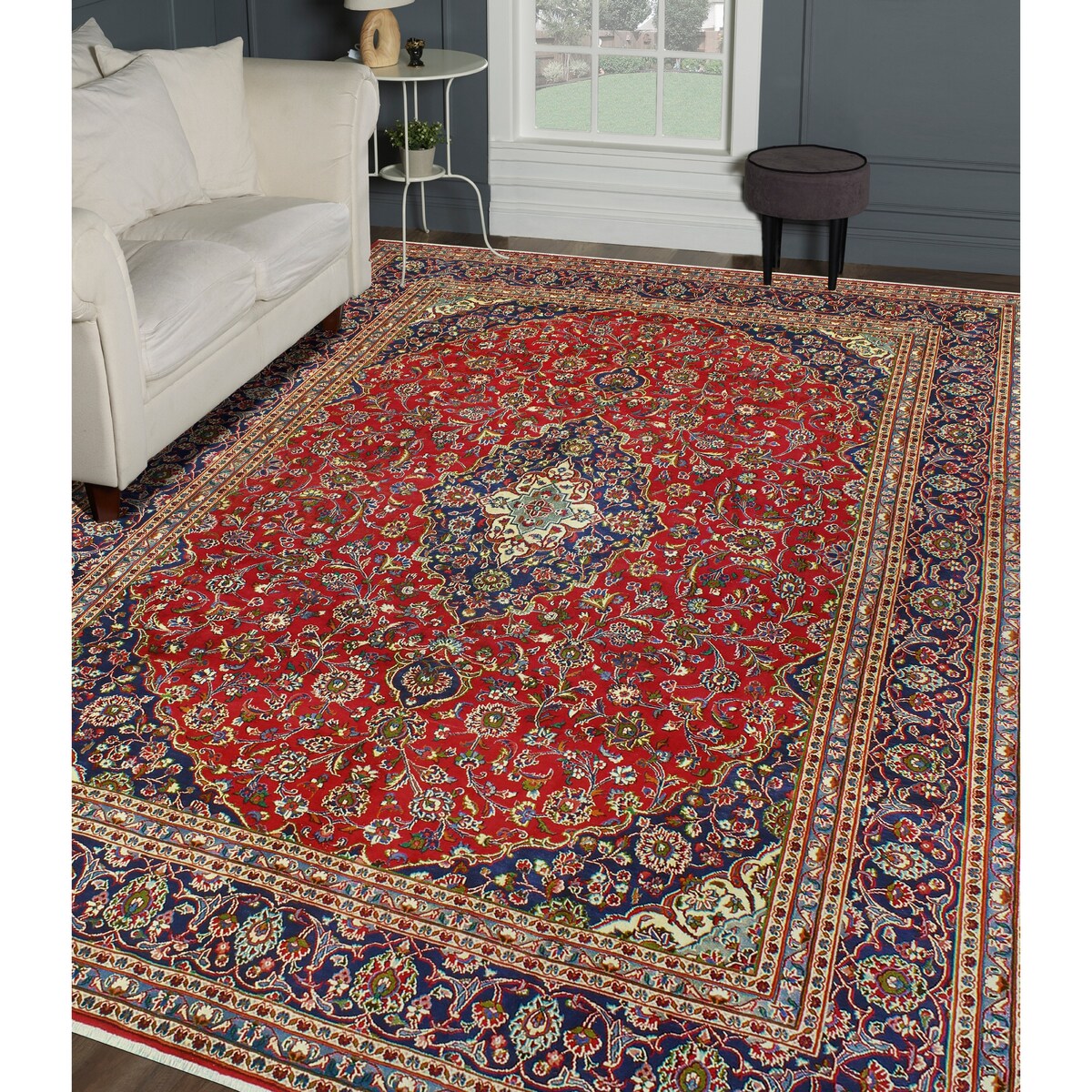 Fine Vintage Distressed Hafid Red/Navy Rug - 9'8" x 12'7"