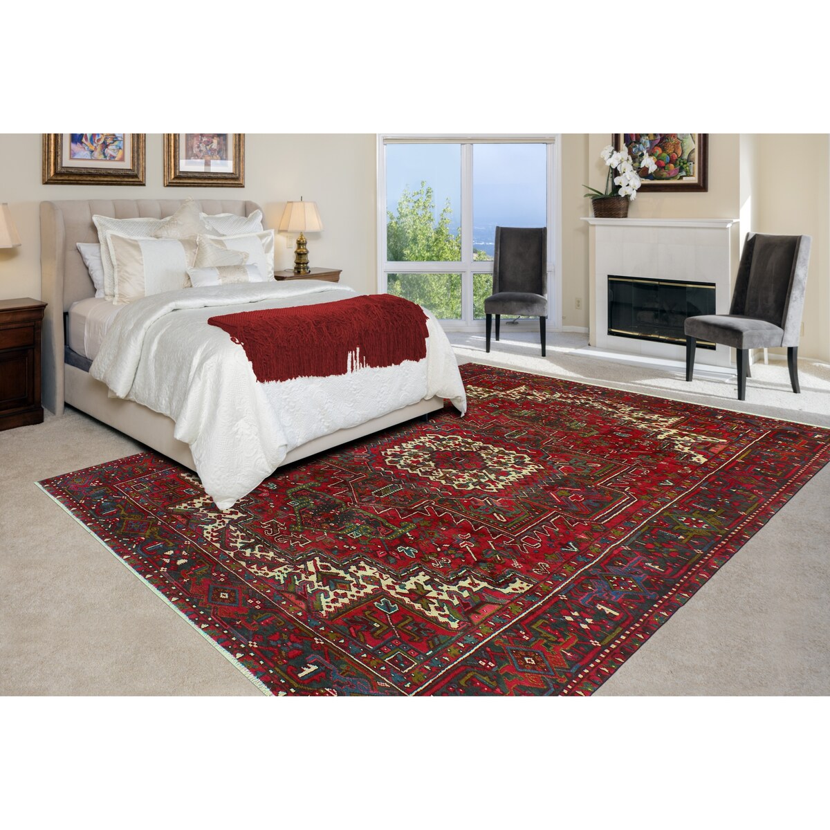 Fine Vintage Heriz Batul Red/Charcoal Rug - 8'0" x 10'8"