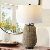 Finn 25" Rustic Bohemian Iron/Rattan LED Table Lamp with Pull-Chain, by JONATHAN Y