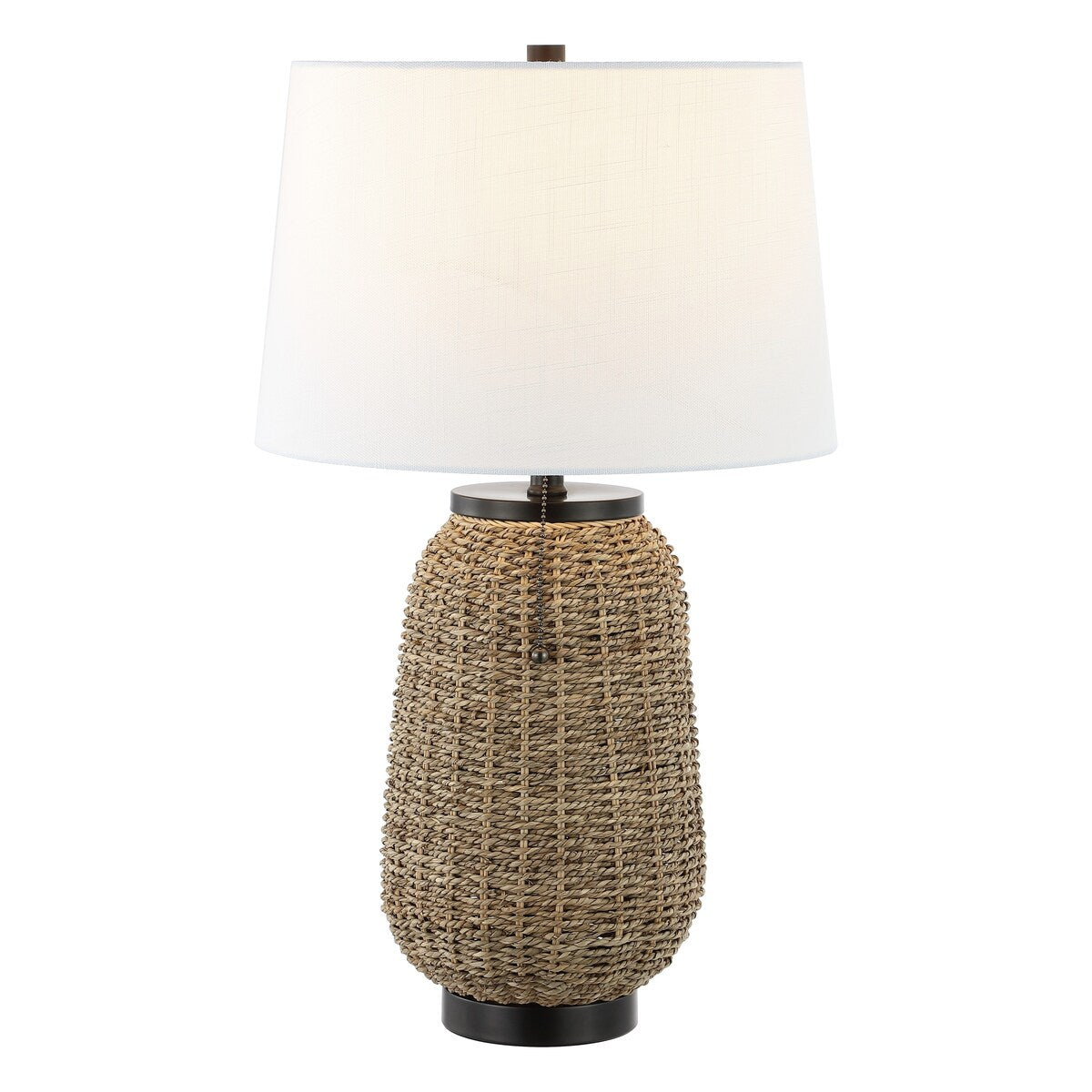 Finn 25" Rustic Bohemian Iron/Rattan LED Table Lamp with Pull-Chain, by JONATHAN Y