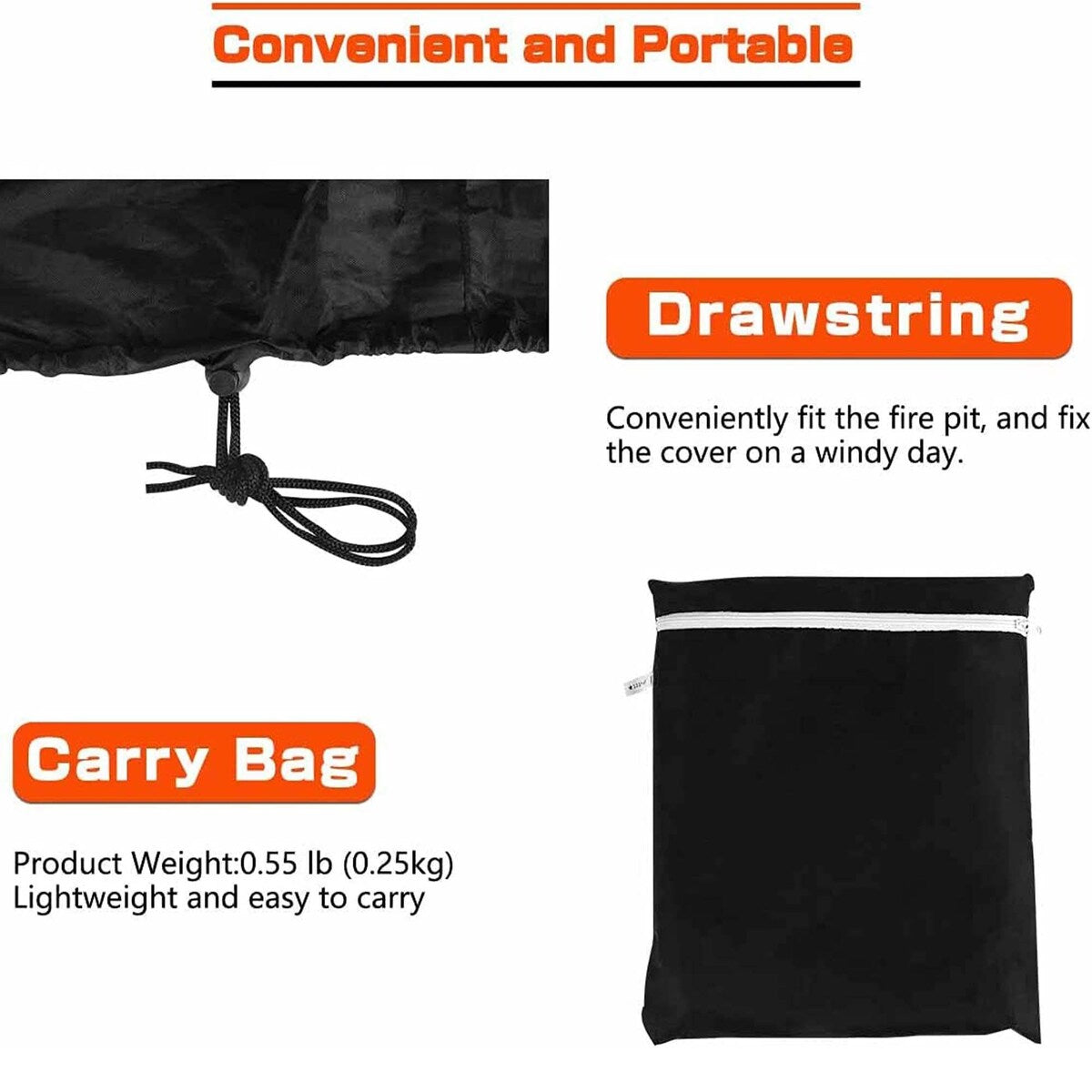 Fire Pit Cover Round, Outdoor Firepit Covers Waterproof, Large Fire Pit Cover with Drawstring and Carry Bag