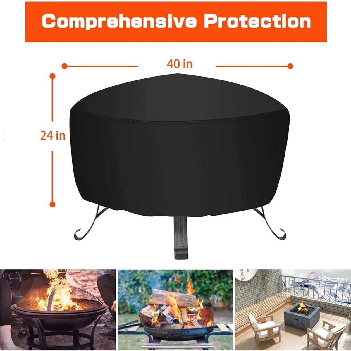 Fire Pit Cover Round, Outdoor Firepit Covers Waterproof, Large Fire Pit Cover with Drawstring and Carry Bag