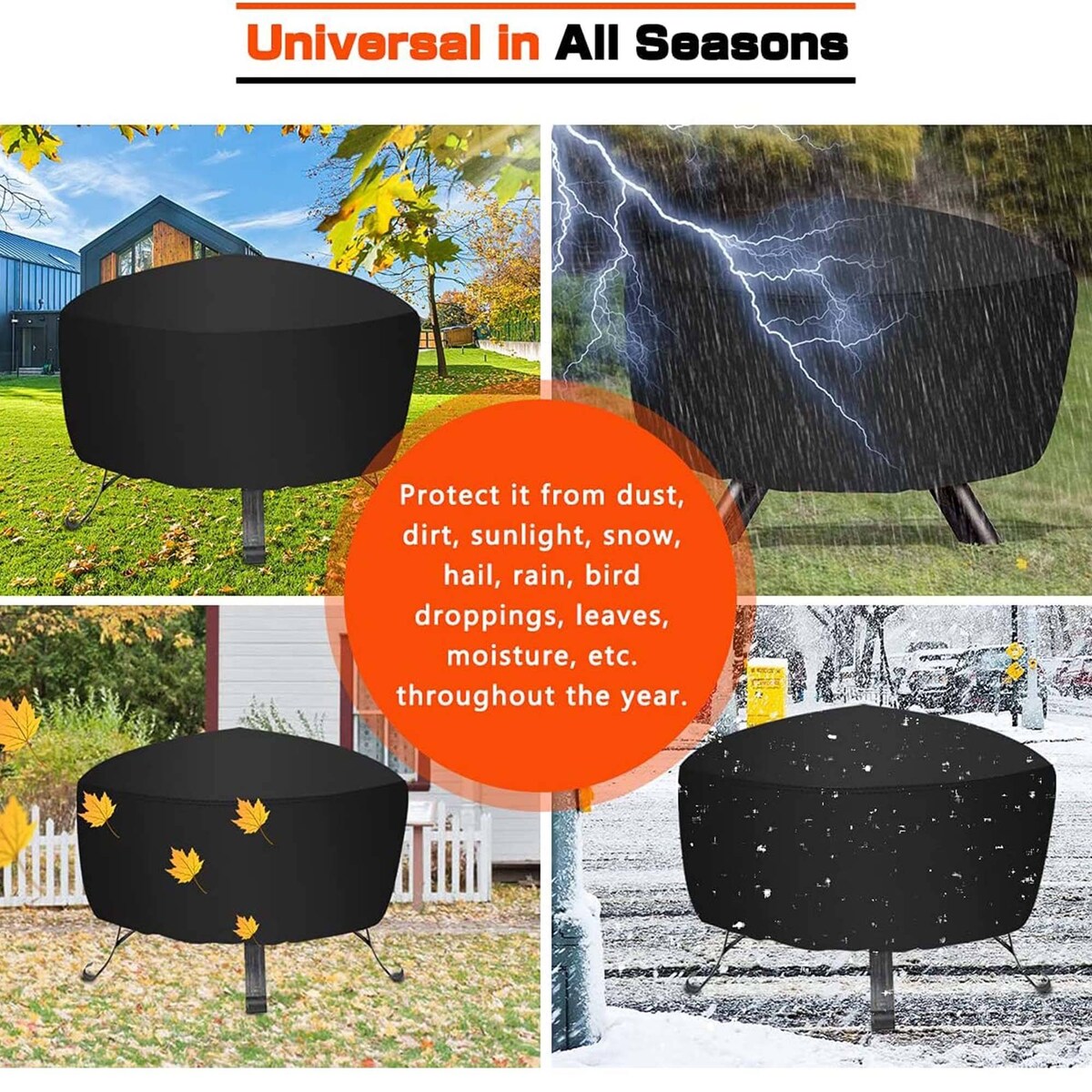 Fire Pit Cover Round, Outdoor Firepit Covers Waterproof, Large Fire Pit Cover with Drawstring and Carry Bag