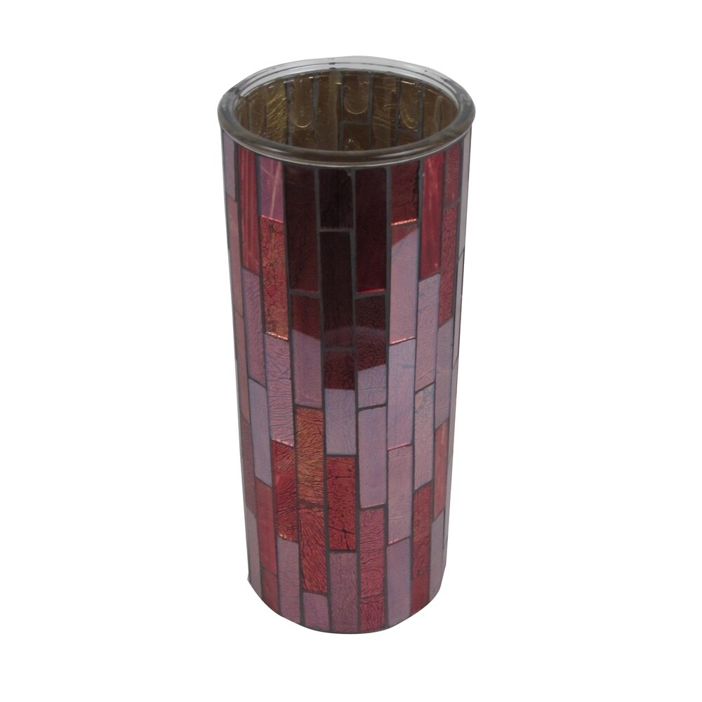 FireFly Burgandy Mosaic 4-inch x 4-inch x 10-inch Vase