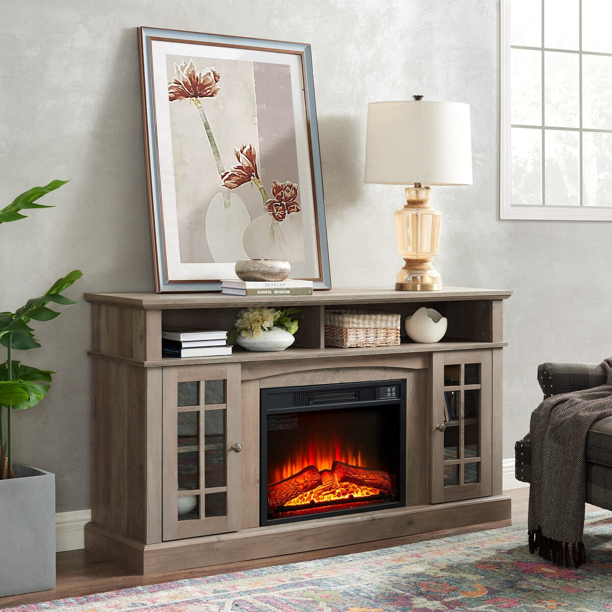 Fireplace TV Stand with 23 Electric Fireplace for TV Up to 60 58.2