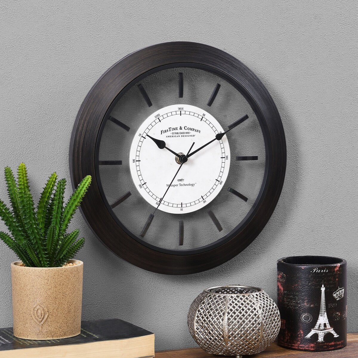 FirsTime & Co. Foundry Bronze Wall Clock, American Crafted, Dark Brown, Plastic, 11 x 1.5 x 11 in