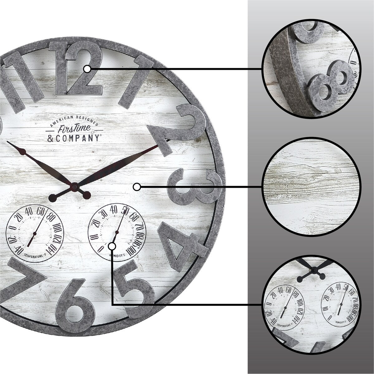 FirsTime & Co. Shiplap Farmhouse Outdoor Wall Clock, Plastic, 18 x 2.5 x 18 in, American Designed