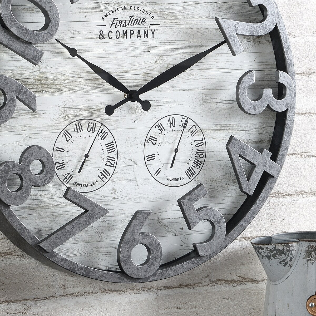 FirsTime & Co. Shiplap Farmhouse Outdoor Wall Clock, Plastic, 18 x 2.5 x 18 in, American Designed