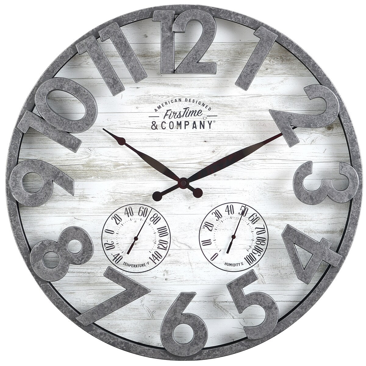 FirsTime & Co. Shiplap Farmhouse Outdoor Wall Clock, Plastic, 18 x 2.5 x 18 in, American Designed
