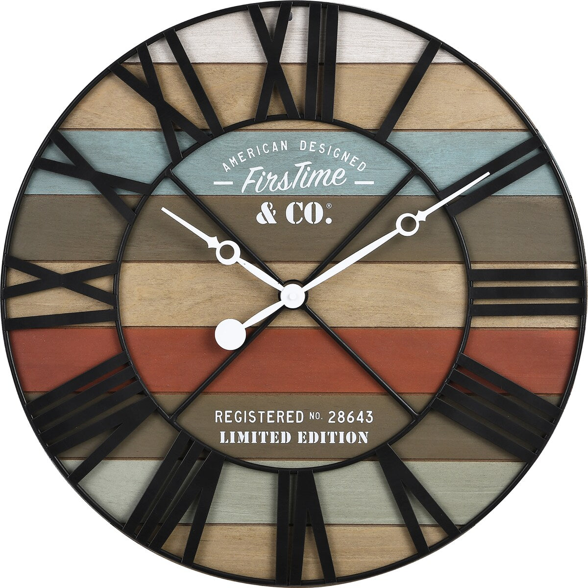 FirsTime & Co. Colorful Maritime Farmhouse Planks Clock, American Crafted, Multi-Color, Wood, 24 x 2 x 24 in