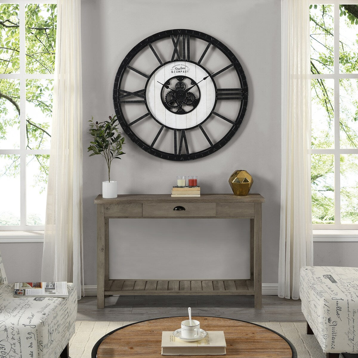 FirsTime & Co. Lowell Large Shiplap Farmhouse Clock, American Crafted, Distressed Black, Plastic, 40 x 2 x 40 in