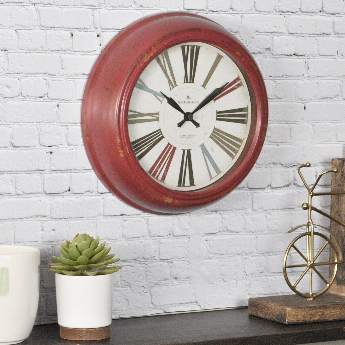 FirsTime & Co. Red Relic Wall Clock, American Crafted, Distressed Red, Plastic, 10 x 2 x 10 in