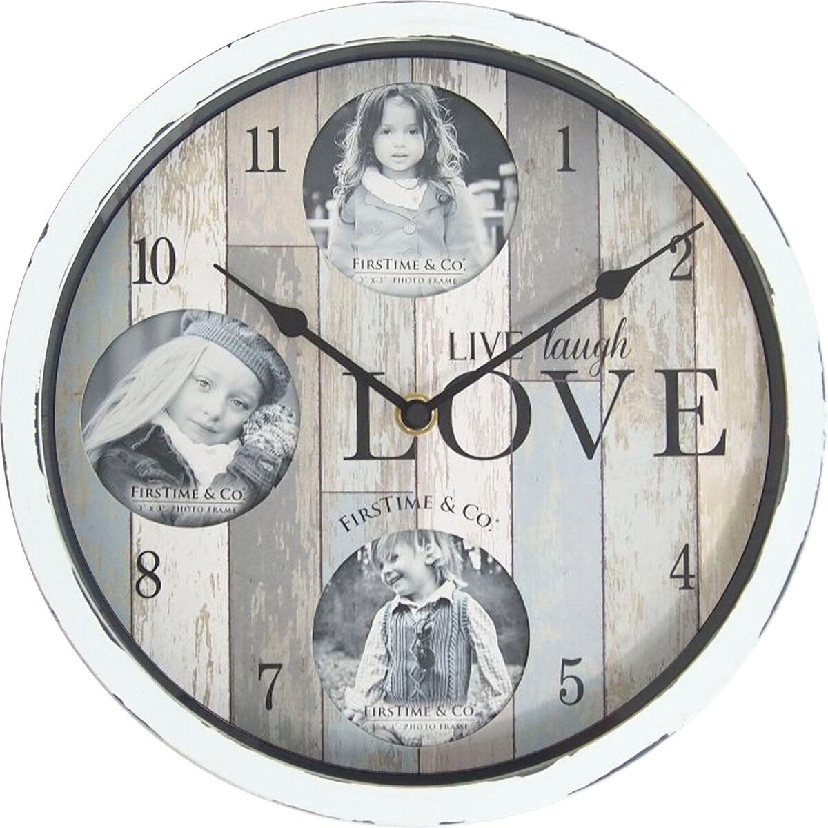 FirsTime & Co. Rustic Farmhouse Expressions Frame Wall Clock, American Crafted, Chipped White, Plastic, 10 x 2 x 10 in