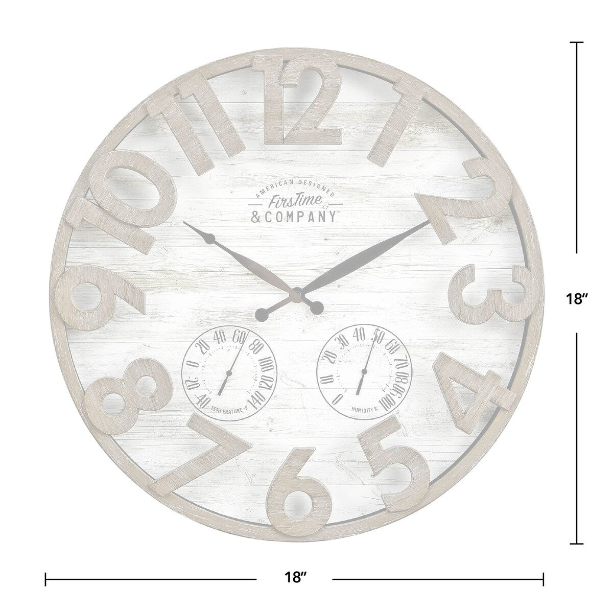 FirsTime & Co. Shiplap Farmhouse Outdoor Wall Clock, Plastic, 18 x 2.5 x 18 in, American Designed