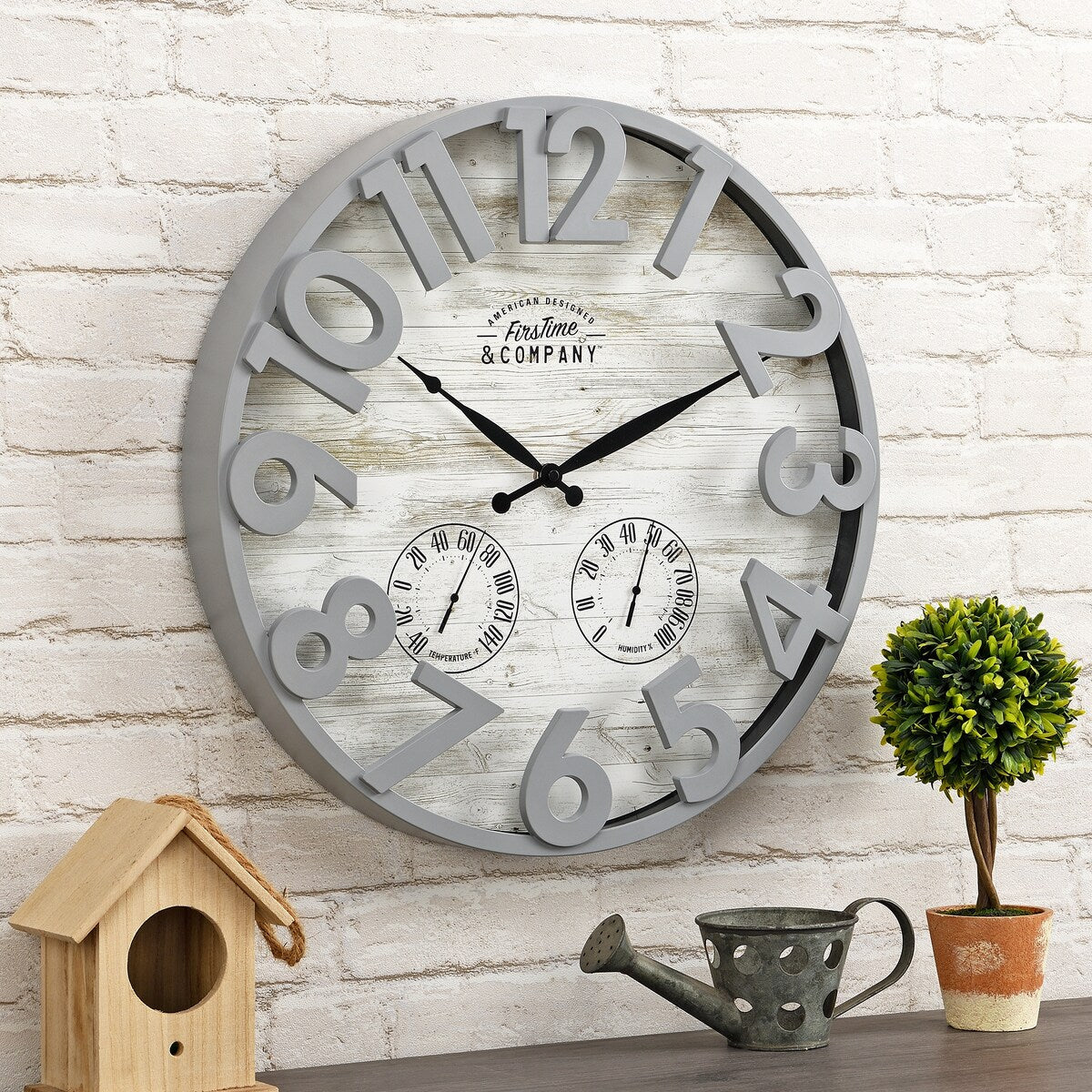 FirsTime & Co. Shiplap Farmhouse Outdoor Wall Clock, Plastic, 18 x 2.5 x 18 in, American Designed